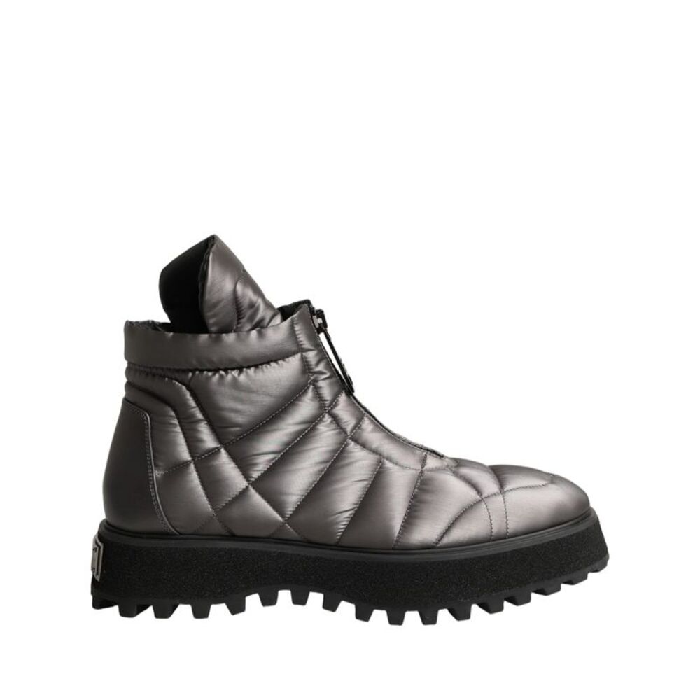Dolce & Gabbana Silver Leather Quilted Men Ankle Boots Men's Shoes